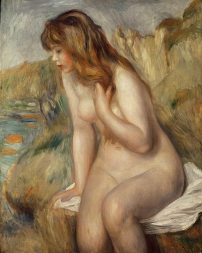 Badende auf einem Felsen sitzend, 1892 von Pierre Auguste Renoir